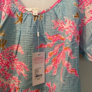 Lilly Pulitzer Pink and Blue Coral Pattern swimsuit flowy coverup